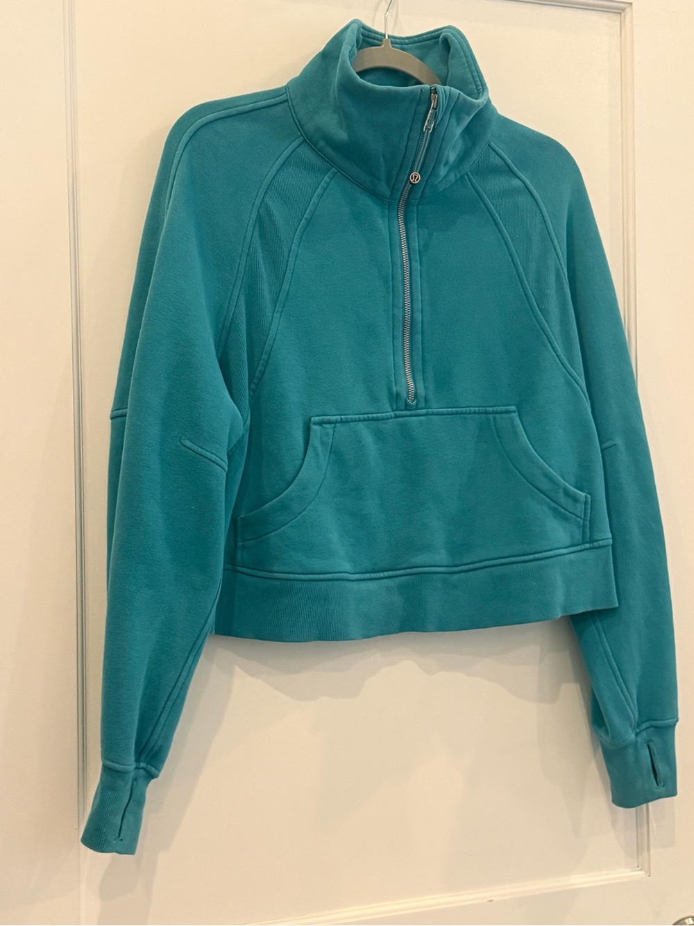 Lululemon Scuba Oversized Cropped Funnel Neck Half-Zip Teal Sweatshirt Size XS/S
